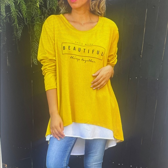 Yellow Women's Sweatshirt with White Hem - Picture 1 of 2